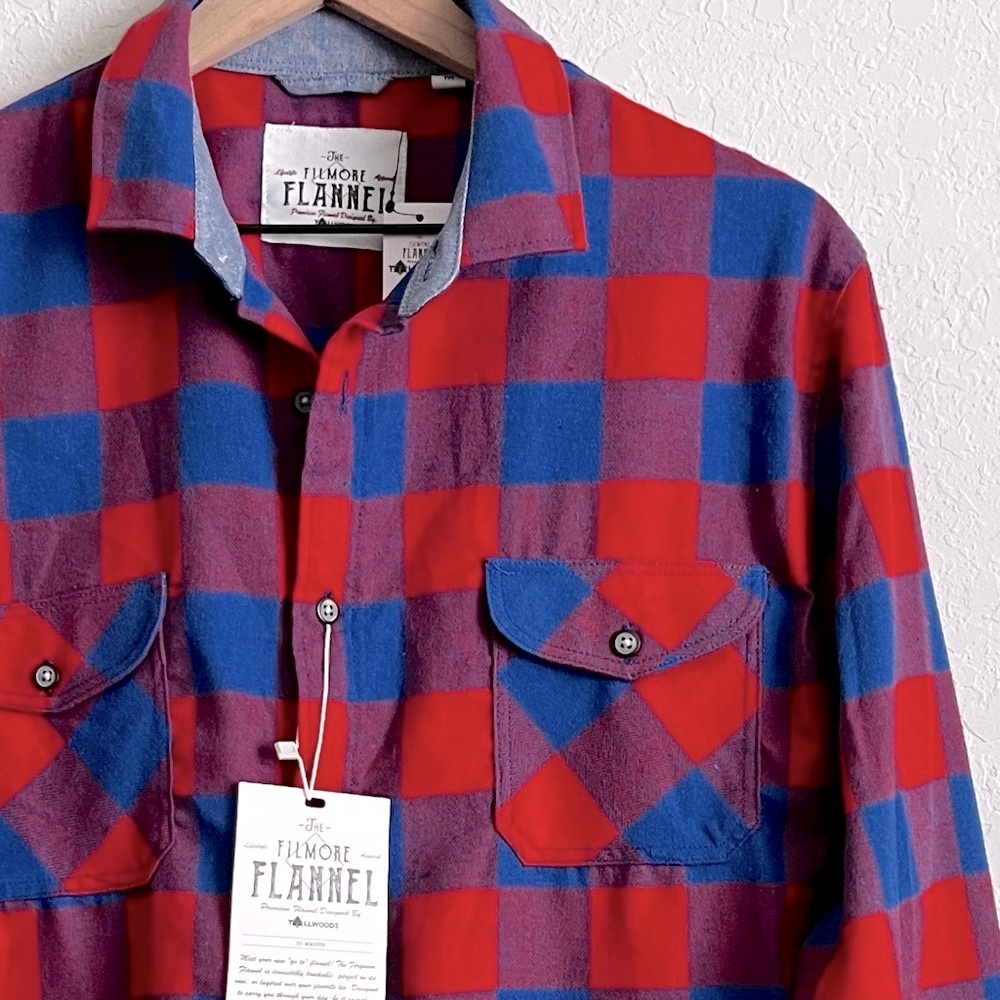 TALLWOODS The Filmore Flannel Buffalo Check Flannel Shirt Red Blue Button M NWT - Picture 3 of 8